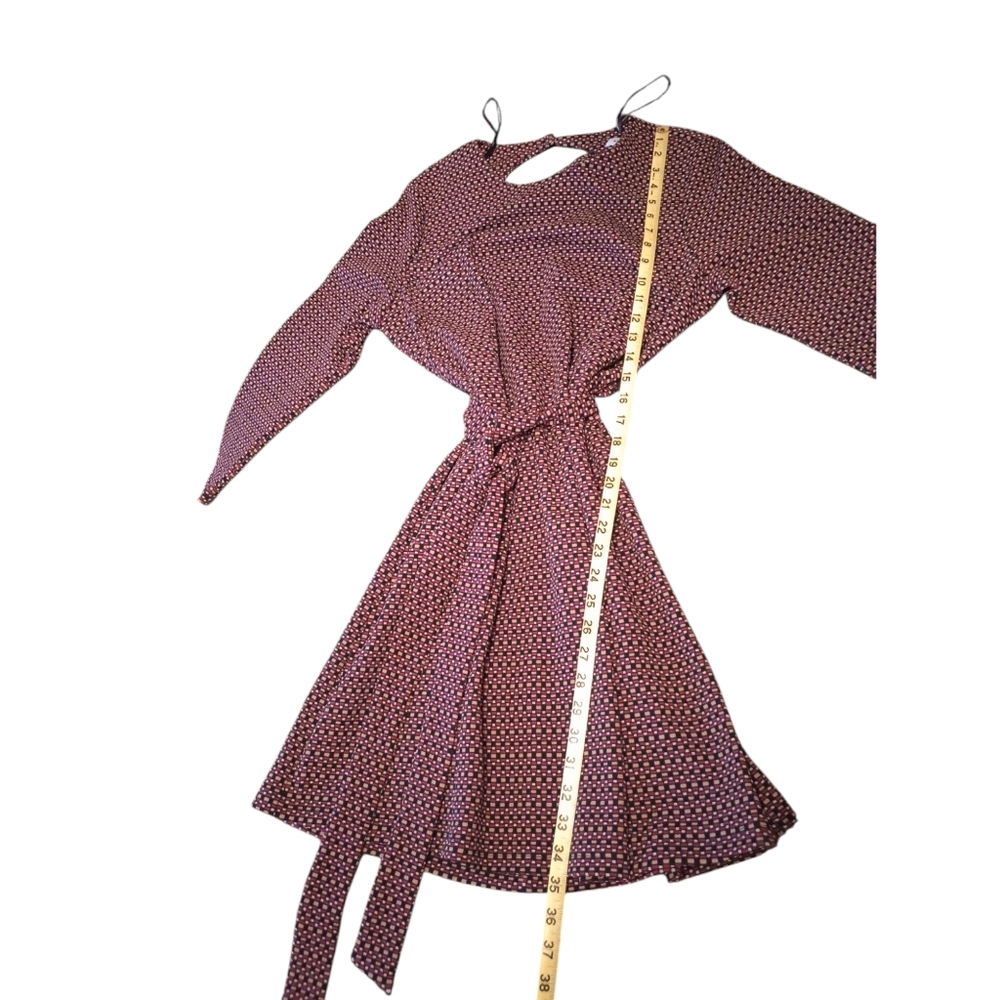 Emma & Michele Belted Peek a Boo Back Midi Dress Long Slve. Multicolor Geo L - Picture 12 of 14